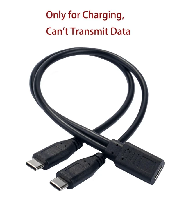Alt view image 2 of 7 - USB-C Female to Dual Male Y Charging Splitter Cable Type-C 1 to 2 Charging Extension Converter 3A 15W Charge Only No Data Transfer PVC Nickel Plated Connectors for Two Devices 1 Foot