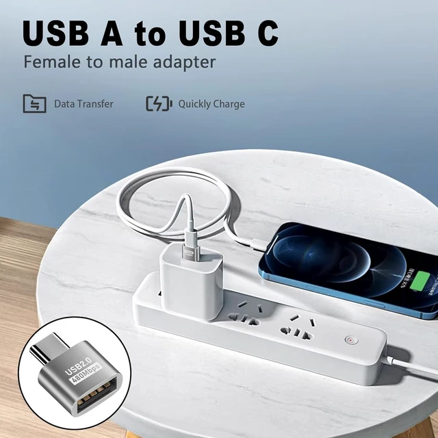 Alt view image 2 of 7 - USB-C to USB-A Adapter 10Gbps Type-C Male to USB-A Female Extension Adapter OTG Data Transfer and Charging Converter for Phones Laptops Keyboards Silver 4 Pack