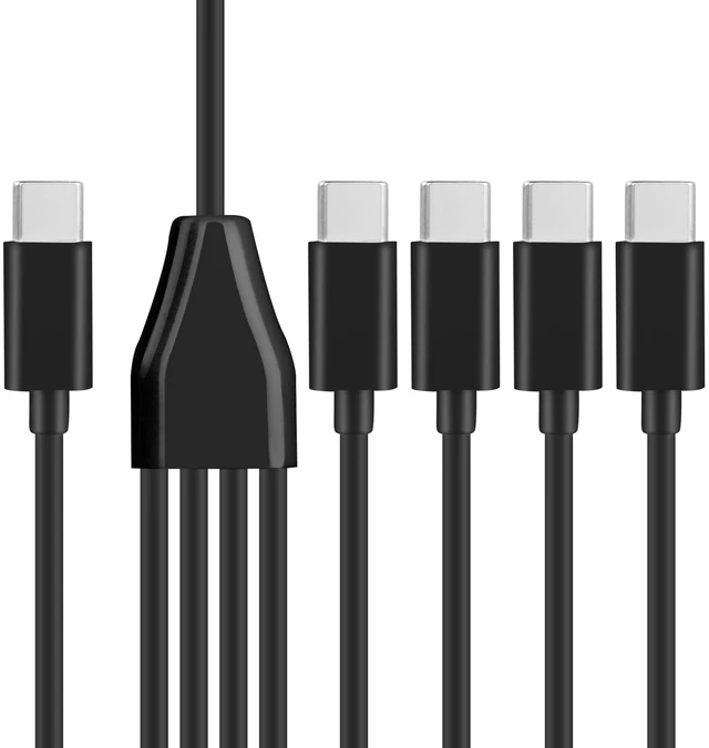 Alt view image 6 of 6 - USB C to 4 USB C Charging Cable 4-in-1 Type-C Multi Charging Cord 2A Charge-Only USB-C Splitter Cable with Aluminum Alloy Plugs and PVC Jacket Black 0.5m