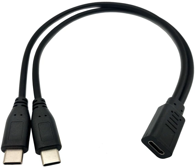 Main image of USB-C Female to Dual Male Y Charging Splitter Cable Type-C 1 to 2 Charging Extension Converter 3A 15W Charge Only No Data Transfer PVC Nickel Plated Connectors for Two Devices 1 Foot
