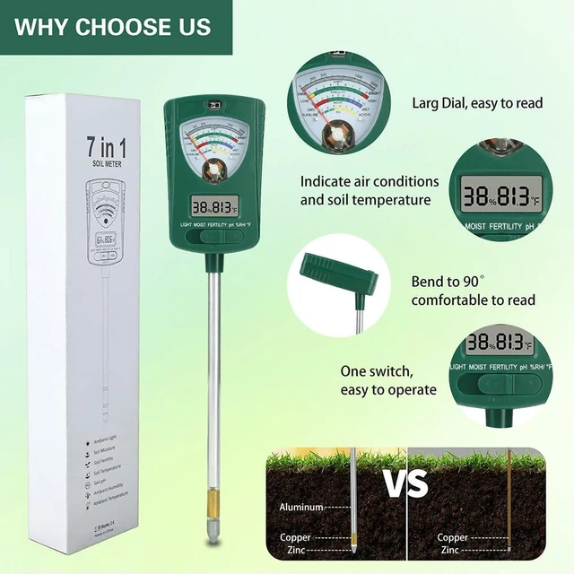 Alt view image 6 of 6 - 7 in 1 Soil pH Meter with Light Moisture and Acidity Testing Plant Soil Tester Soil Moisture Meter Multi Functional Soil Test Kit for Flowers and Plants