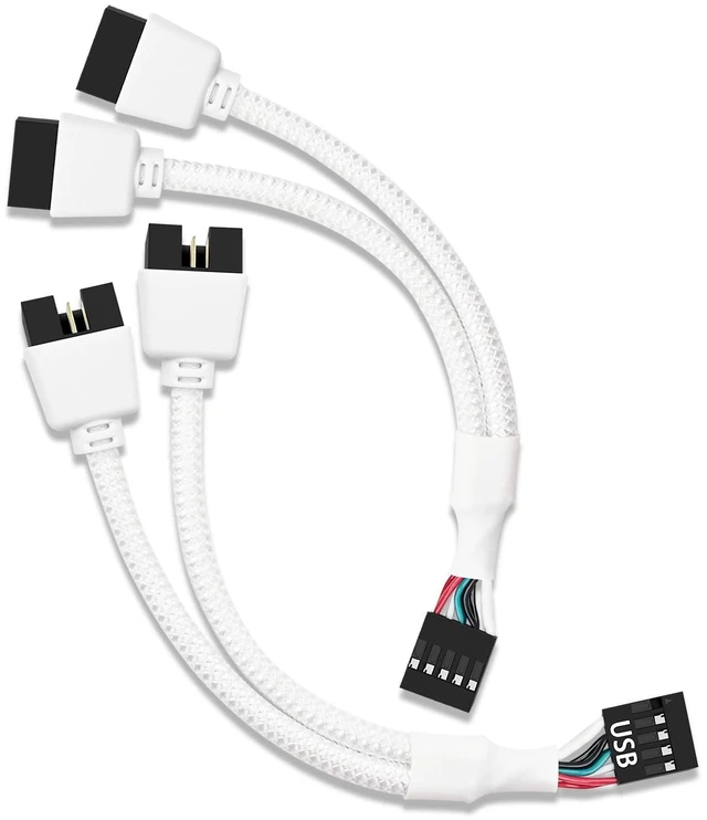 Main image of USB 2.0 9-Pin Motherboard Header Splitter Cable Female to Dual 9-Pin Male Internal USB Extension Lead for PC Computer 480Mbps Data Transfer Sleeved White 6.3 in 16cm Pack of 2