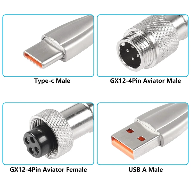Alt view image 2 of 7 - Coiled Type-C to USB A Keyboard Cable with Detachable GX12-4Pin Aviation Connector Double-Sleeved Wire for Gaming Keyboards USB C Data Sync Black 1.4m/55inch 15cm Coil 20mm ID 1.5m/59in Straight Cable