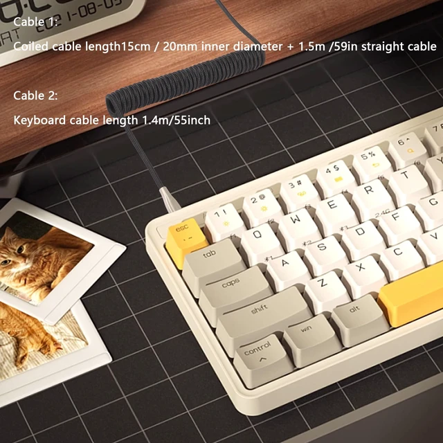 Alt view image 3 of 7 - Coiled Type-C to USB A Keyboard Cable with Detachable GX12-4Pin Aviation Connector Double-Sleeved Wire for Gaming Keyboards USB C Data Sync Black 1.4m/55inch 15cm Coil 20mm ID 1.5m/59in Straight Cable