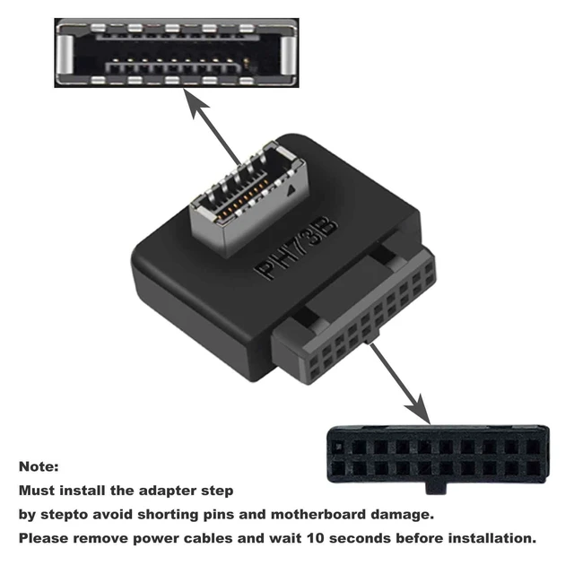 Alt view image 2 of 4 - USB 3.2 Gen 1 to USB 3.2 Gen 2 Header Adapter USB 3.1 Type-E Key-A Converter USB 3.0 20 Pin Internal Header for Type C Motherboard Reverse Type Up to 10Gbps 25*24*10mm