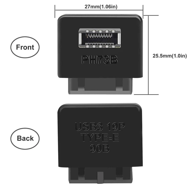Alt view image 3 of 4 - USB 3.2 Gen 1 to USB 3.2 Gen 2 Header Adapter USB 3.1 Type-E Key-A Converter USB 3.0 20 Pin Internal Header for Type C Motherboard Reverse Type Up to 10Gbps 25*24*10mm