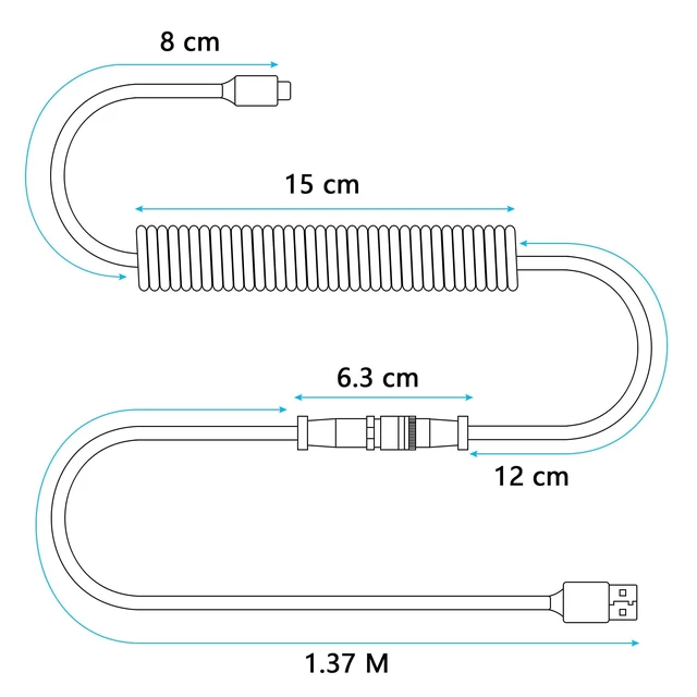 Alt view image 7 of 7 - Coiled Type-C to USB A Keyboard Cable with Detachable GX12-4Pin Aviation Connector Double-Sleeved Wire for Gaming Keyboards USB C Data Sync Black 1.4m/55inch 15cm Coil 20mm ID 1.5m/59in Straight Cable