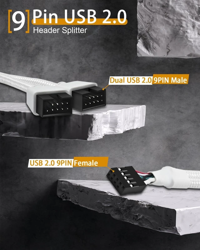 Alt view image 2 of 7 - USB 2.0 9-Pin Motherboard Header Splitter Cable Female to Dual 9-Pin Male Internal USB Extension Lead for PC Computer 480Mbps Data Transfer Sleeved White 6.3 in 16cm Pack of 2