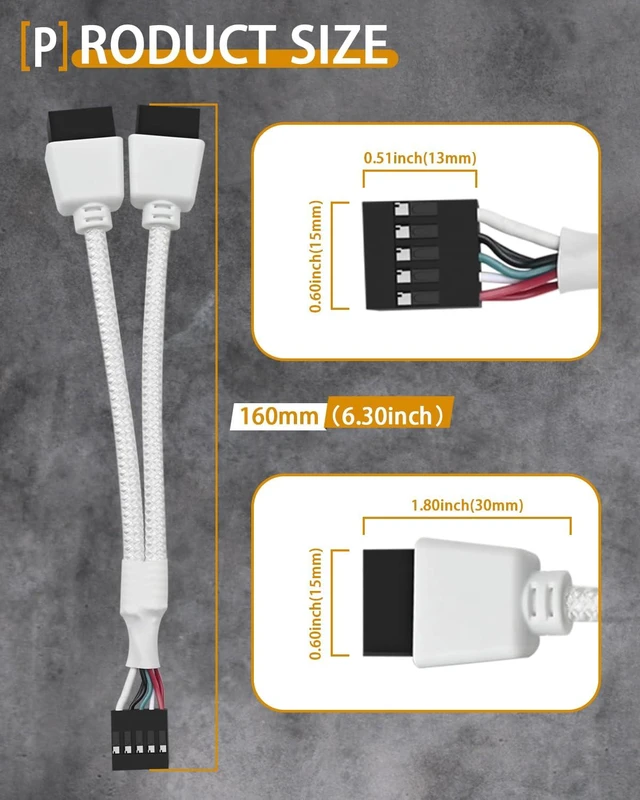 Alt view image 4 of 7 - USB 2.0 9-Pin Motherboard Header Splitter Cable Female to Dual 9-Pin Male Internal USB Extension Lead for PC Computer 480Mbps Data Transfer Sleeved White 6.3 in 16cm Pack of 2