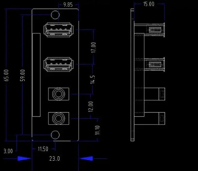 Alt view image 3 of 6 - Motherboard Chassis Front Panel USB 2.0 HD Audio Extension Cable with 2-Port Dual USB 2.0 Front Panel and 9Pin 3.5mm HD Audio Standing Socket Interface Connector Cable 65x23mm 50cm