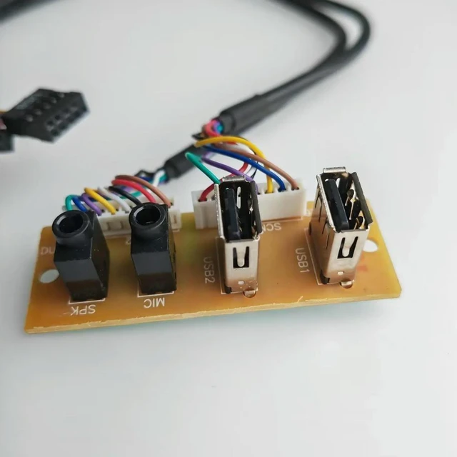 Alt view image 2 of 6 - Motherboard Chassis Front Panel USB 2.0 HD Audio Extension Cable with 2-Port Dual USB 2.0 Front Panel and 9Pin 3.5mm HD Audio Standing Socket Interface Connector Cable 65x23mm 50cm