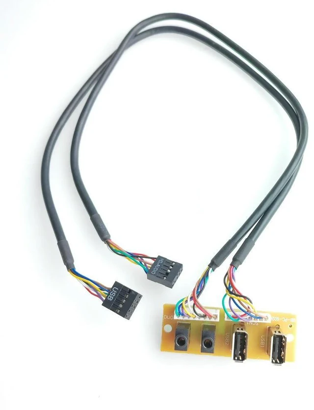 Alt view image 4 of 6 - Motherboard Chassis Front Panel USB 2.0 HD Audio Extension Cable with 2-Port Dual USB 2.0 Front Panel and 9Pin 3.5mm HD Audio Standing Socket Interface Connector Cable 65x23mm 50cm