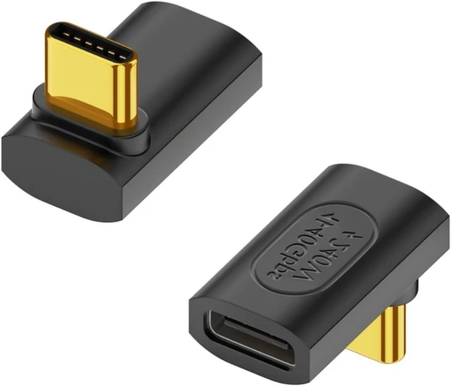 Main image of USB-C Male to Female 90 Degree Right Angle Adapter 240W 40Gbps USB4 Type-C Extender Adapter with 8K@60Hz Video Reversible Connector for Thunderbolt 4 MacBook iPhone 15 Galaxy Devices 2 Pack
