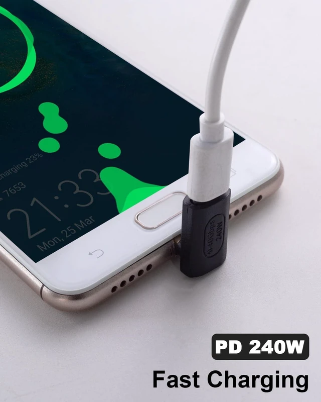 Alt view image 3 of 7 - USB-C Male to Female 90 Degree Right Angle Adapter 240W 40Gbps USB4 Type-C Extender Adapter with 8K@60Hz Video Reversible Connector for Thunderbolt 4 MacBook iPhone 15 Galaxy Devices 2 Pack
