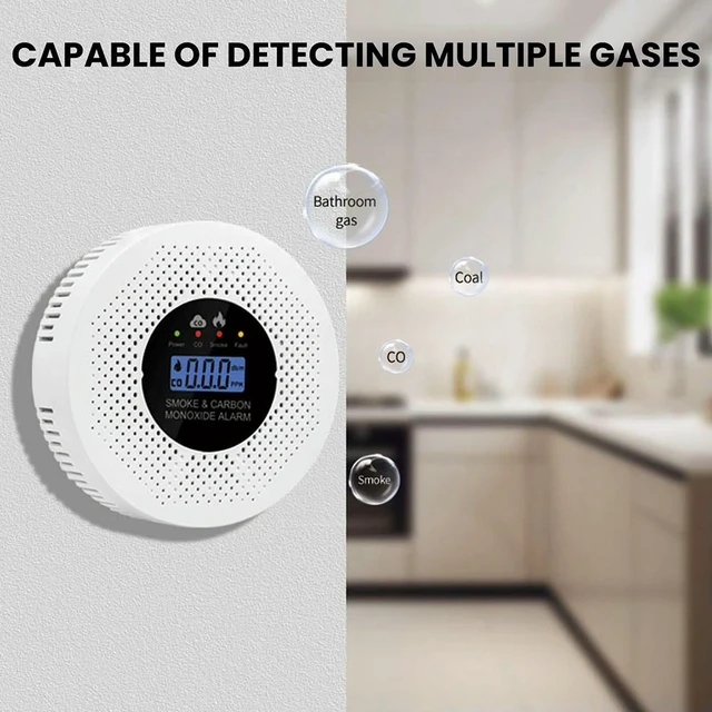 Alt view image 3 of 6 - Carbon Monoxide and Smoke Alarm Detector with LCD Digital Display Screen 2 in 1 Real Time Monitoring Device for Home Indoor Environment Detection and Monitoring
