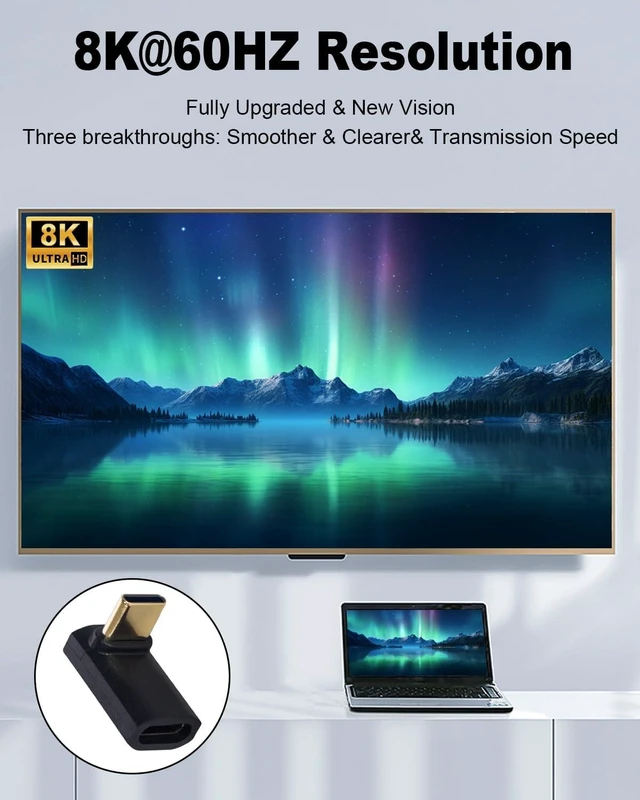Alt view image 6 of 7 - USB-C Male to Female 90 Degree Right Angle Adapter 240W 40Gbps USB4 Type-C Extender Adapter with 8K@60Hz Video Reversible Connector for Thunderbolt 4 MacBook iPhone 15 Galaxy Devices 2 Pack