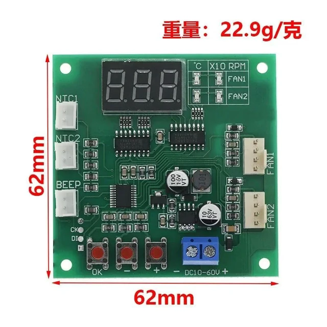 Alt view image 2 of 3 - 12V 24V 48V PWM Fan Temperature Controller Board Four Wire Fan Speed Controller for Four Wire Fans Two Way Heat Dissipation Control Temperature Speed Display Stop Alarm Board
