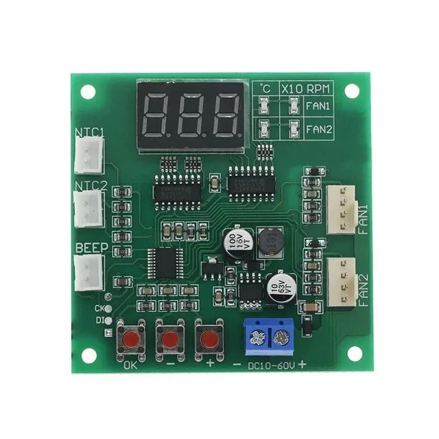 Alt view image 3 of 3 - 12V 24V 48V PWM Fan Temperature Controller Board Four Wire Fan Speed Controller for Four Wire Fans Two Way Heat Dissipation Control Temperature Speed Display Stop Alarm Board