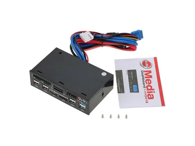 Alt view image 4 of 7 - 5.25 Inch Internal Front Panel Media Dashboard with USB 3.0 Hub 5-in-1 Card Reader eSATA SATA Ports 2 USB 3.0 Ports 6 USB 2.0 Ports SD CF TF M2 MMC MS Front Audio Speaker Microphone Black