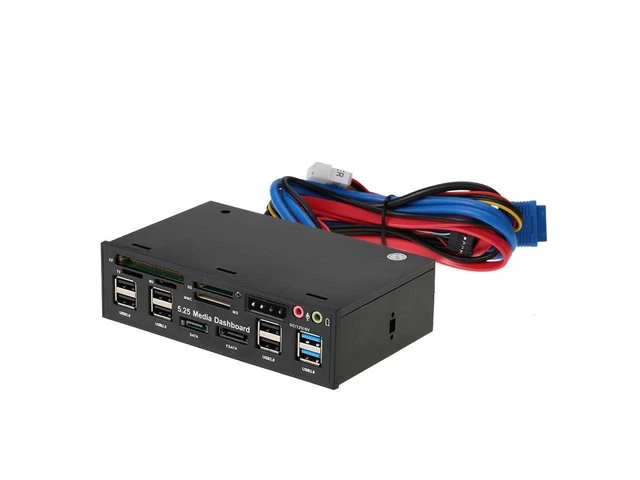 Alt view image 5 of 7 - 5.25 Inch Internal Front Panel Media Dashboard with USB 3.0 Hub 5-in-1 Card Reader eSATA SATA Ports 2 USB 3.0 Ports 6 USB 2.0 Ports SD CF TF M2 MMC MS Front Audio Speaker Microphone Black