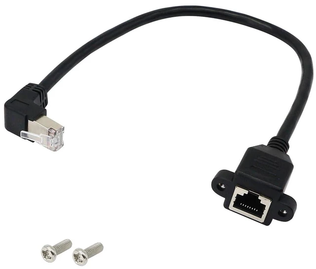 Main image of RJ45 Ethernet Extension Cable 90 Degree Downward Male to Female LAN Adapter Cat5/Cat6 Gigabit Network Patch Cable FTP Gold Plated Contact 10/100 Compatible Ethernet Socket Connector 30cm
