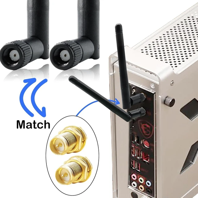Alt view image 5 of 7 - Dual Band WiFi Bluetooth Antenna 3dBi RP-SMA Male No Pin for PC Wireless Cards 2.4Ghz 5Ghz 5.8Ghz Swivel Antenna for Mini PCIe M.2 and ASUS Motherboard WiFi 2 Pack