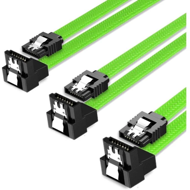 Main image of SATA III 6Gbps Right Angle Data Cable Internal SATA HDD SSD CD Drive Cable Straight to Right Angle Connectors with Locking Latch 50cm 18 Inch Green 3 Pack