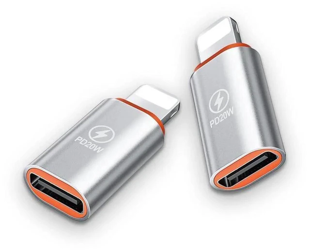 Alt view image 2 of 5 - 20W PD USB C to Lightning Adapter USB-C Female to Lightning Male Charging and Data Transfer Converter for iPhone iOS Devices Silver 24 x 10.5 x 6 mm 2 Pack