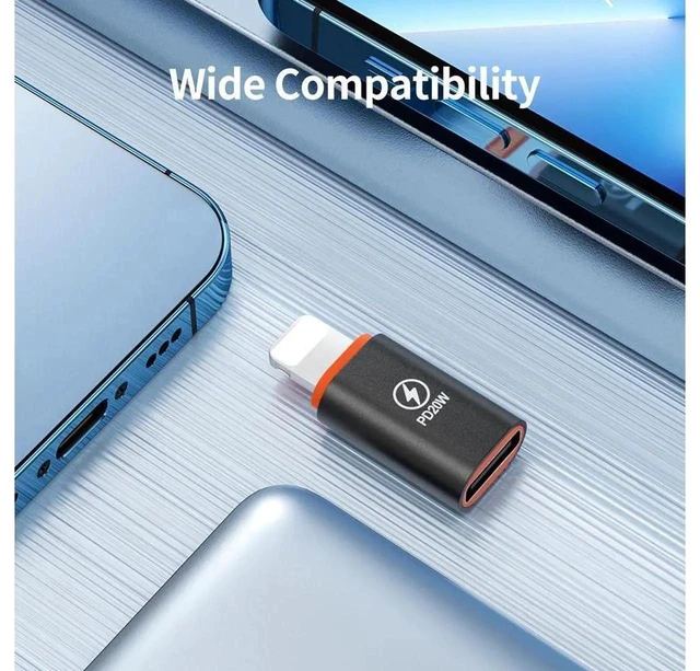 Alt view image 3 of 5 - 20W PD USB C to Lightning Adapter USB-C Female to Lightning Male Charging and Data Transfer Converter for iPhone iOS Devices Silver 24 x 10.5 x 6 mm 2 Pack