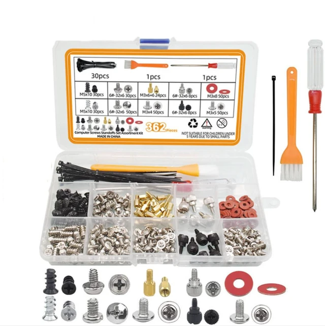 Alt view image 3 of 6 - PC Screw Assortment Kit Motherboard Standoff and Riser Screws HDD SSD Hard Drive Fastener Set M3 M5 6#32 Brass Fiber Paper Black Zinc Plated Steel Nickel Plated Steel 362 Pieces