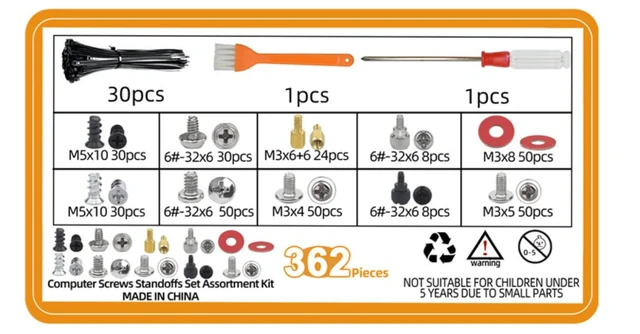 Alt view image 4 of 6 - PC Screw Assortment Kit Motherboard Standoff and Riser Screws HDD SSD Hard Drive Fastener Set M3 M5 6#32 Brass Fiber Paper Black Zinc Plated Steel Nickel Plated Steel 362 Pieces