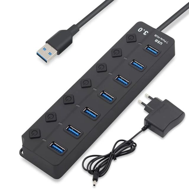 Alt view image 3 of 3 - USB 3.0 7-Port Hub Splitter with Independent Key Switch and Power Supply Plug and Play USB Extender Multiport USB Hub with Current Overload and Short Circuit Protection for Stable Operation