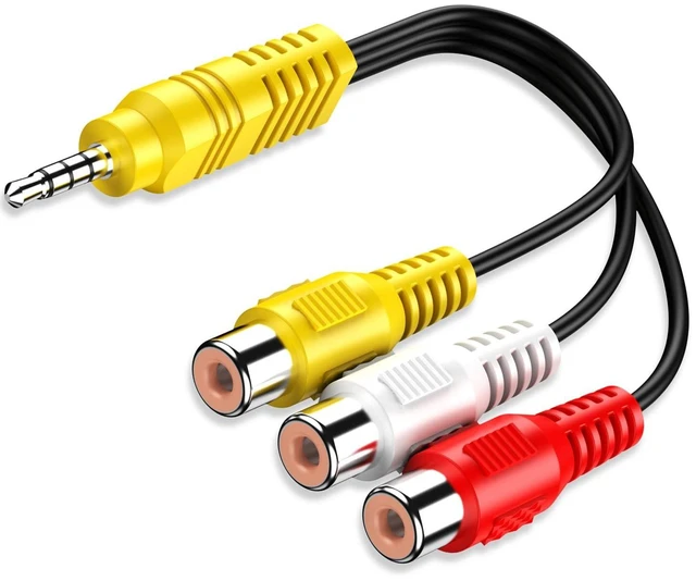 Main image of 3.5mm Mini AV Male to 3 RCA Female Adapter Cable Replacement Composite Video Audio Input Lead Stereo RCA Connector for TV Plug and Play Home Movie Display PVC Cable 23CM/9in 1 Pack