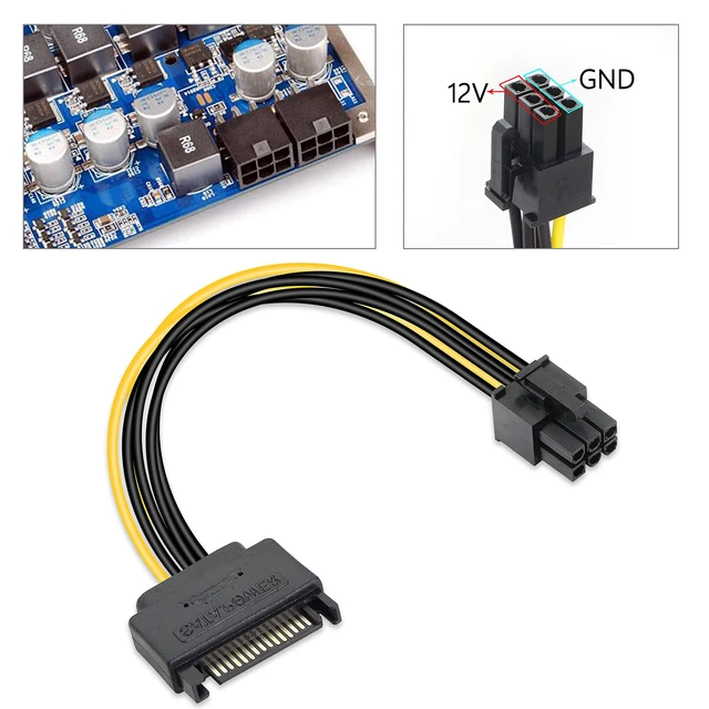 Alt view image 3 of 7 - 18AWG SATA 15 Pin Male to PCIe 6 Pin Power Adapter Cable for Graphics Card PCI Express Video Card Power Supply Cable with Keyed Connector Internal Computer PSU Cable 2 Pack
