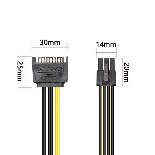 Alt view image 4 of 7 - 18AWG SATA 15 Pin Male to PCIe 6 Pin Power Adapter Cable for Graphics Card PCI Express Video Card Power Supply Cable with Keyed Connector Internal Computer PSU Cable 2 Pack