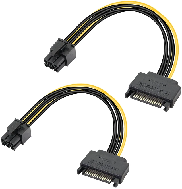 Main image of 18AWG SATA 15 Pin Male to PCIe 6 Pin Power Adapter Cable for Graphics Card PCI Express Video Card Power Supply Cable with Keyed Connector Internal Computer PSU Cable 2 Pack