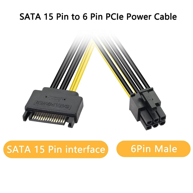 Alt view image 5 of 7 - 18AWG SATA 15 Pin Male to PCIe 6 Pin Power Adapter Cable for Graphics Card PCI Express Video Card Power Supply Cable with Keyed Connector Internal Computer PSU Cable 2 Pack