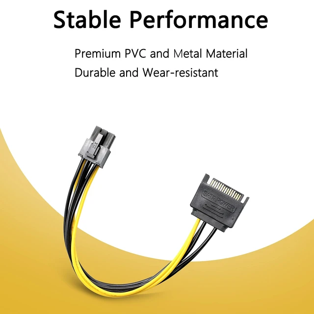 Alt view image 6 of 7 - 18AWG SATA 15 Pin Male to PCIe 6 Pin Power Adapter Cable for Graphics Card PCI Express Video Card Power Supply Cable with Keyed Connector Internal Computer PSU Cable 2 Pack