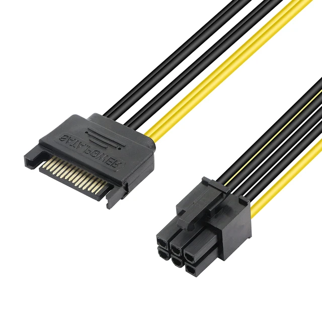 Alt view image 7 of 7 - 18AWG SATA 15 Pin Male to PCIe 6 Pin Power Adapter Cable for Graphics Card PCI Express Video Card Power Supply Cable with Keyed Connector Internal Computer PSU Cable 2 Pack