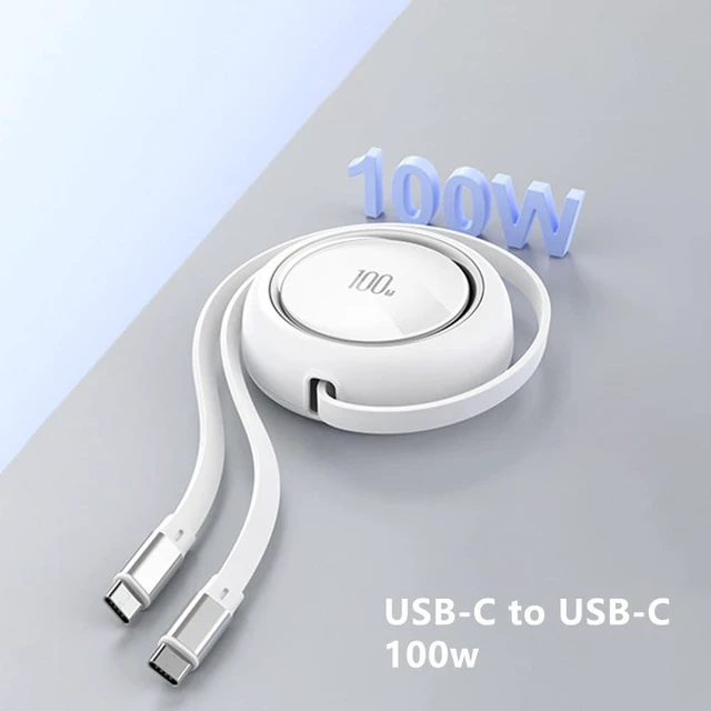 Alt view image 3 of 7 - 100W USB-C Male to USB-C Male Retractable Cable 4 Adjustable Length Presets 5A E-Marker PD Fast Charging Cord for iPhone 16/15 MacBook iPad Samsung Galaxy Portable Travel White 3.3ft/100cm