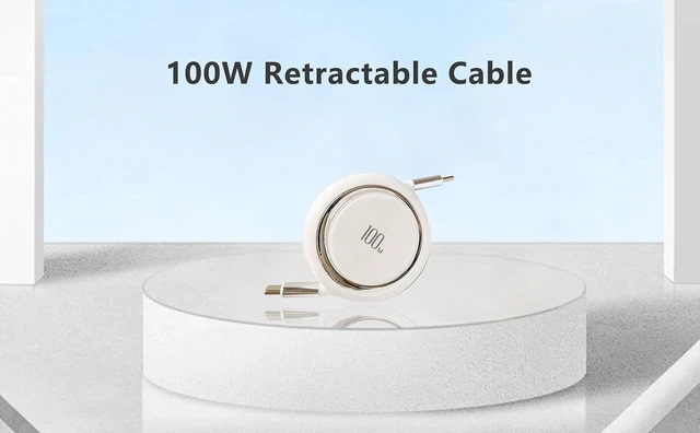 Alt view image 2 of 7 - 100W USB-C Male to USB-C Male Retractable Cable 4 Adjustable Length Presets 5A E-Marker PD Fast Charging Cord for iPhone 16/15 MacBook iPad Samsung Galaxy Portable Travel White 3.3ft/100cm