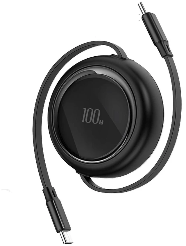Main image of 100W USB C to USB C Retractable Charging Cable 5-Stage Adjustable Length Type-C PD Fast Charging Cord with E-Marker Travel Cable for iPhone 16/15 MacBook iPad Samsung Galaxy Black 3.3ft/100cm