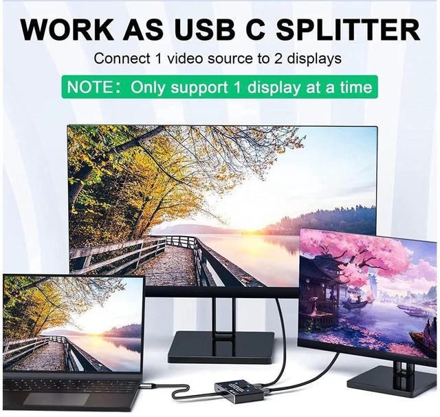 Alt view image 3 of 7 - USB-C KVM Switch for 2 Computers Bi-Directional USB-C Video Switcher and Display Selector 8K@60Hz 4K@120Hz Output 10Gbps USB 3.1 Gen 2 Data Transfer 100W Power Delivery Charging Black