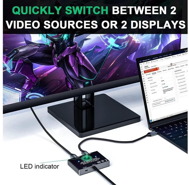 Alt view image 5 of 7 - USB-C KVM Switch for 2 Computers Bi-Directional USB-C Video Switcher and Display Selector 8K@60Hz 4K@120Hz Output 10Gbps USB 3.1 Gen 2 Data Transfer 100W Power Delivery Charging Black
