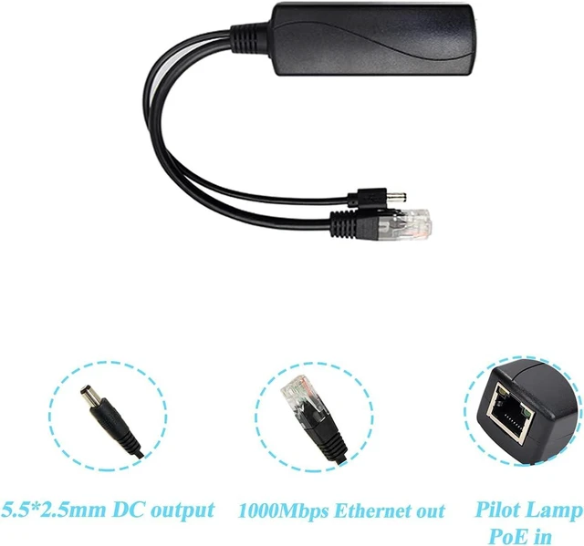 Alt view image 2 of 7 - Active Gigabit PoE Splitter 48V PoE to 12V/2A 24W DC Power Adapter with 5.5 by 2.5mm Connector IEEE802.3af/at 10/100/1000Mbps RJ45 Plug and Play for DC 5.5 by 2.1mm Devices with Protection