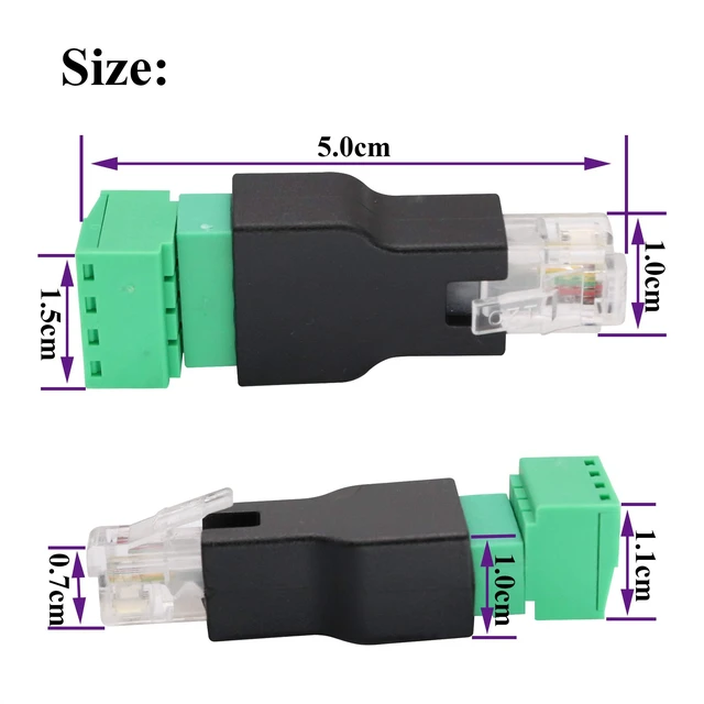 Alt view image 2 of 7 - RJ11 4P 4C Male to 4 Pin Female Screw Terminal Connector Solderless Telephone and CCTV Cable Coupler Pluggable Bolt Wiring Adapter AWG2816 Black 5cm Length 1.5cm Width 1.1cm Height 2 Pack