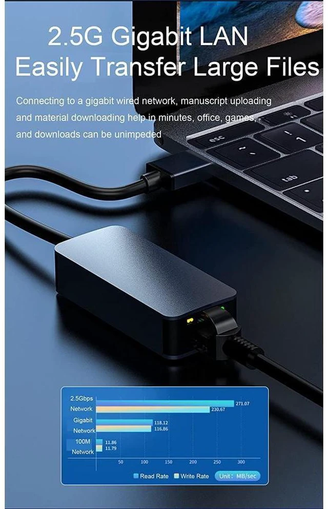 Alt view image 2 of 7 - 2.5Gbps USB Type-C to RJ45 Ethernet Adapter USB 3.1 Network Converter with RTL8156B Chipset 10/100/1000/2500Mbps Wired LAN Connection for MacBook iPad DELL Windows Linux