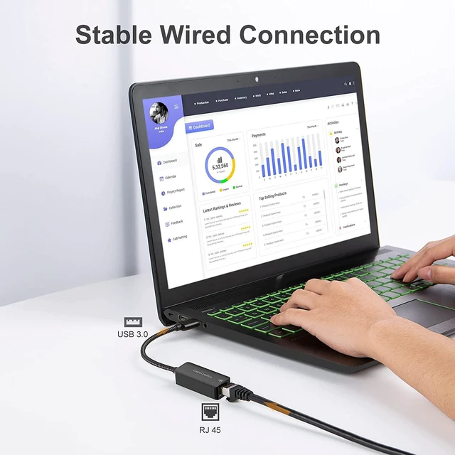 Alt view image 5 of 7 - USB 3.0 to 10/100/1000 Mbps Ethernet Adapter Aluminum RJ45 LAN Network Adapter for MacBook Windows Linux Wired USB Ethernet Converter 12cm Braided Cable