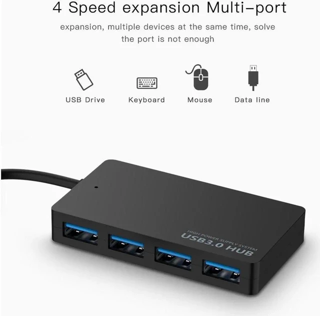 Alt view image 3 of 7 - 4-Port USB 3.0 Hub 5Gbps USB Expansion Adapter 4-Port USB Splitter for Laptop Desktop PC Plug and Play Computer Peripheral Hub for Flash Drives External SSDs Keyboards and Mice