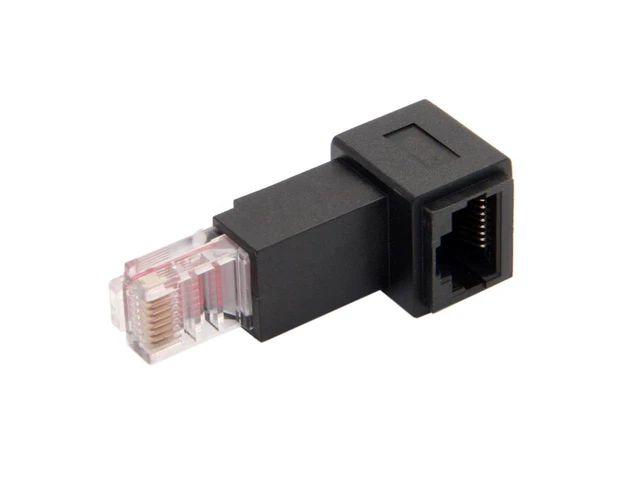 Alt view image 3 of 3 - 90 Degree Up Angled 8P8C RJ45 Plug Male to Female Ethernet Adapter Cat 5e FTP STP UTP LAN Network Extension Connector for Ethernet Patch Cords Unshielded